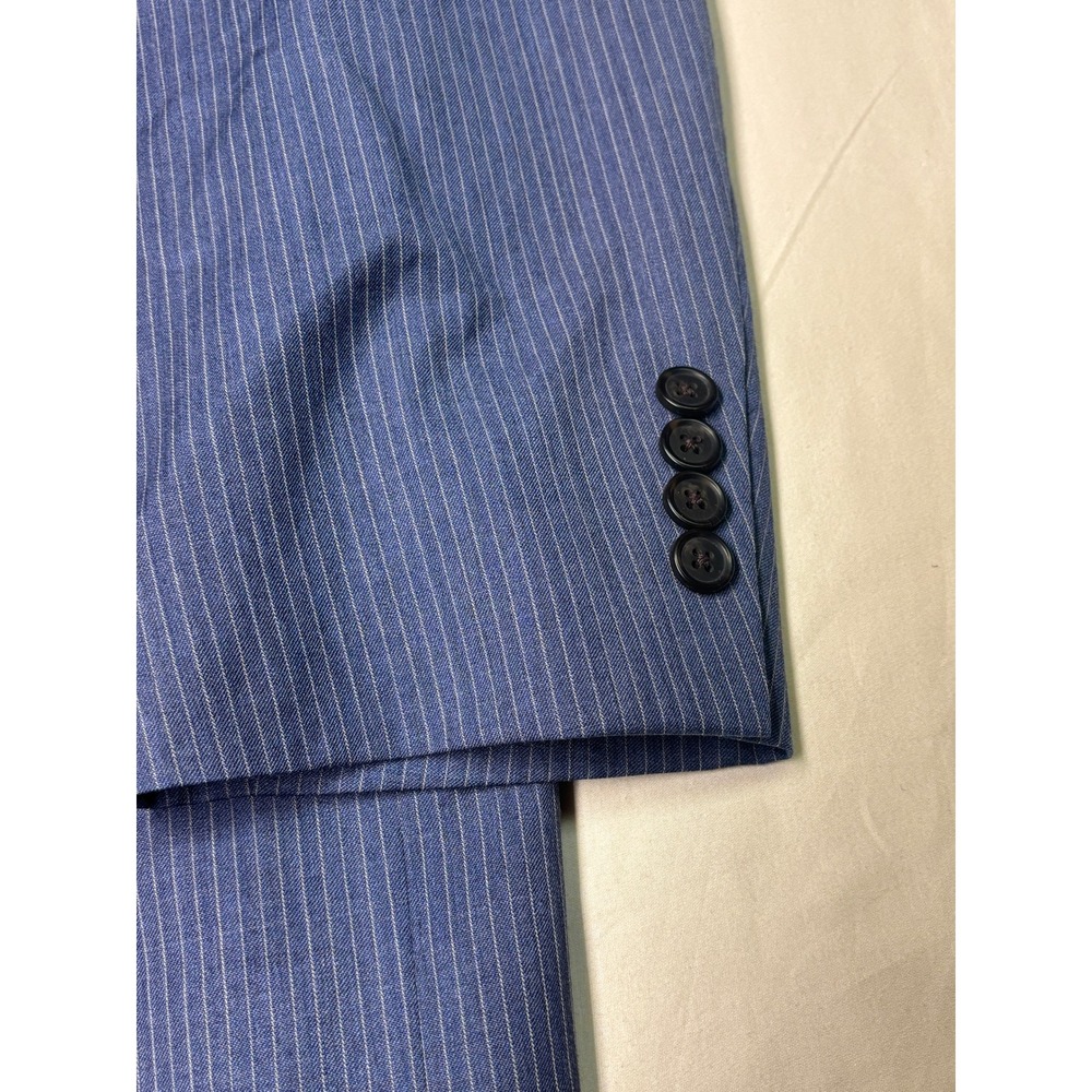 Lauren Ralph Lauren Mens 48L Blue Pinstripe 100% Wool Double Breasted Blazer - Picture 3 of 15